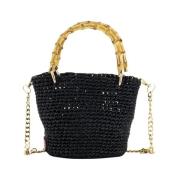 Handgemaakte Raffia Tas met Bamboe Handvatten Chica London , Black , D...