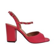 Koraalrode leren ketting sandalen Via Roma 15 , Red , Dames