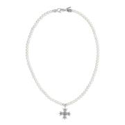 Parel Kruis Ketting Zilver Emanuele Bicocchi , Gray , Unisex