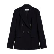 Blauwe Wolblend Double-Breasted Blazer Max Mara , Blue , Dames