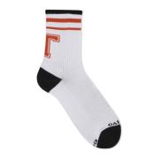 Korte witte katoenen sokken met letter T Gallo , White , Unisex