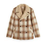 Teddy Gevoerde Peacoat, Offwhite Camel Check Scotch & Soda , Multicolo...