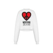 Crop Katoenen Sweatshirt Hart Peace Moschino , White , Dames