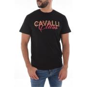 Zwarte Katoenen Logo T-Shirt Cavalli Class , Black , Heren