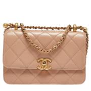 Pre-owned Leather shoulder-bags Chanel Vintage , Beige , Dames