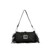 Zwarte Mini Strass en Veer Tas La Carrie , Black , Dames