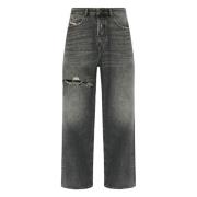 Zwarte Wide Leg Jeans met Whiskering Diesel , Gray , Dames