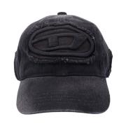 Zwarte Petten met Frontal Oval-D Logo Diesel , Black , Heren