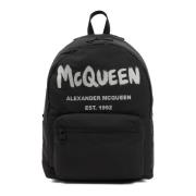 Zwarte Graffiti Metropolitan Rugzak Alexander McQueen , Black , Heren