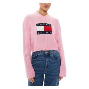 Center Flag Sweater Herfst/Winter Collectie Tommy Jeans , Pink , Dames
