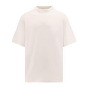 Stretch Katoenen T-Shirt met Logo Borduurwerk Balenciaga , Beige , Her...