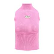 Mouwloze Viscose Blend Top met Uitsparingen Diesel , Pink , Dames