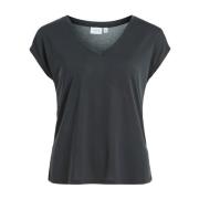 V-Hals T-Shirt Lente/Zomer Collectie Vila , Black , Dames
