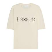 Studded Lettering T-shirt Laneus , White , Unisex