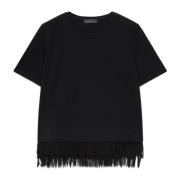 T-shirt met franjebies Elena Mirò , Black , Dames