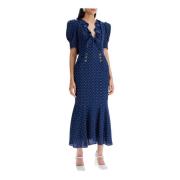 Polka Dot Zijden Midi Jurk Alessandra Rich , Blue , Dames