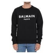 Logo Print Crewneck Sweatshirt Balmain , Black , Heren