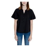 Korte Mouw Geweven Blouse Jacqueline de Yong , Black , Dames