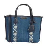 Denim Triple-Compartment Small Tote Tas Tory Burch , Blue , Dames