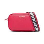 Mini Tas Framboos Roze met Lint Schouderband en Logo Lettering Emporio...