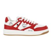 Leren Sneakers Rood Wit Logo Print MCM , Red , Dames