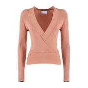 Bruine Sweater Kruis V-Hals Geribbeld Nenette , Brown , Dames