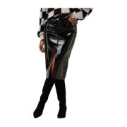 Zwarte Leatherlook Midi Rok Ydence , Black , Dames