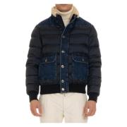 Blauwe Puffer Bomber met Denim Details Moorer , Blue , Heren