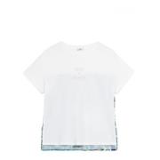 Satin T-shirt met letterapplicatie Oltre , White , Dames