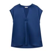 V-hals T-shirt met gemengde materialen Oltre , Blue , Dames