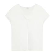 V-hals T-shirt met Satijnen Voorkant Oltre , White , Dames