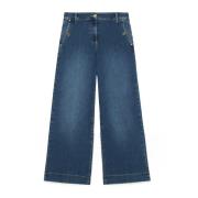 Wide Leg Cropped Jeans Oltre , Blue , Dames