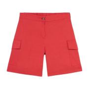 Linnen Cargo Shorts Oltre , Red , Dames