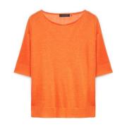 Chic U-Neck T-Shirt met gevierde mouwen Elena Mirò , Orange , Dames