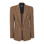 6-knoops houndstooth wollen jas Balmain , Brown , Heren