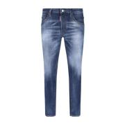 Slim-Fit Denim Jeans met Versleten Details Dsquared2 , Blue , Heren