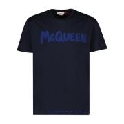 Graffiti Print T-shirt Alexander McQueen , Blue , Heren