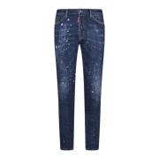 Blauwe Paint-Splatter Skinny-Cut Jeans Dsquared2 , Blue , Heren