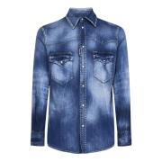 Blauwe Denim Western Overhemd Aw22 Dsquared2 , Blue , Heren