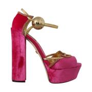 Fluwelen en Gouden Leren Sandalen met Roze Kristallen Dolce & Gabbana ...