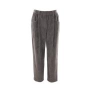 Baggy Crop Velvet Broek Brunello Cucinelli , Gray , Dames