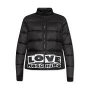 Korte Nylonjas met Logo Print Love Moschino , Black , Dames