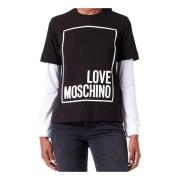 Logo Overlay Katoenen T-shirt Moschino , Black , Dames