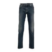 Slim Logo Plate Jeans Stone Washed Dolce & Gabbana , Blue , Heren