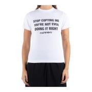 Witte Elastische Slogan Print T-Shirt Vetements , White , Dames