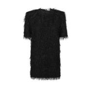 Zwarte Tuniek Jurk met Franje Detail Amen , Black , Dames