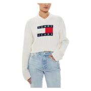 Wit V-hals Gebreide trui met Print Tommy Hilfiger , White , Dames