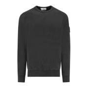 Zwarte Sweatshirt met Geribbelde Hals Stone Island , Black , Heren