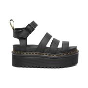 Zwarte Leren Plateau Sandalen Blairequad Dr. Martens , Black , Dames