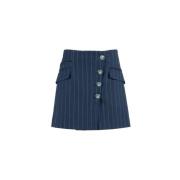 Blauwe Regimental Mini Rok met Zijknopen Nenette , Blue , Dames